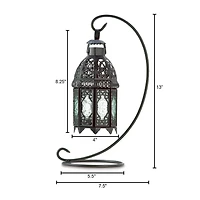 13" Curled Metal Stand with Black Moroccan Candle Lantern