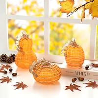 Glitzhome® Orange and White Lines Glass Pumpkin & Gourd Set