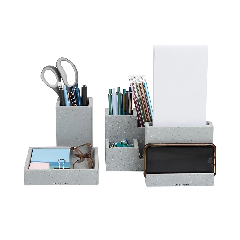 Mind Reader Terrazzo Collection Gray 4 Piece Desktop Organization Set