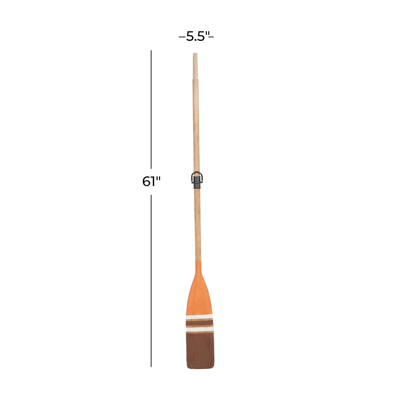 Coastal Brown and Orange Wood Oar Wall Art, 61" x 6" x 2"