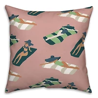 Pink Sun Bathers Pattern Throw Pillow
