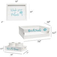 Elegant Designs Small White Wash Coastal Towel Holder, Frame & Toilet Paper Holder Set