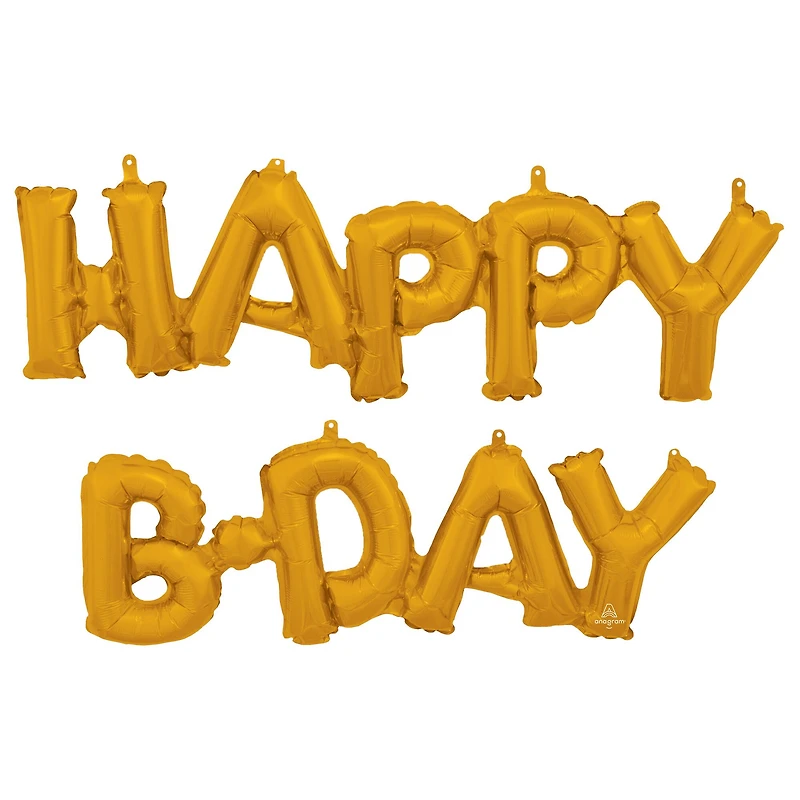 30" x 19" Gold Happy B-Day Block Phrase Foil Balloon