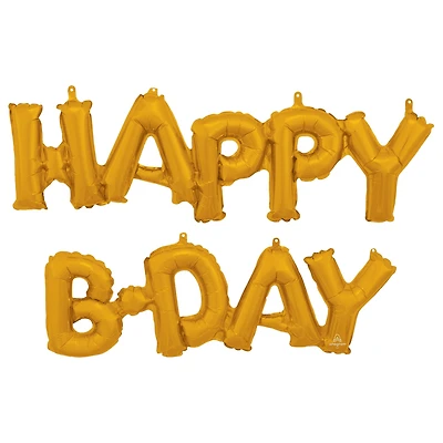 30" x 19" Gold Happy B-Day Block Phrase Foil Balloon