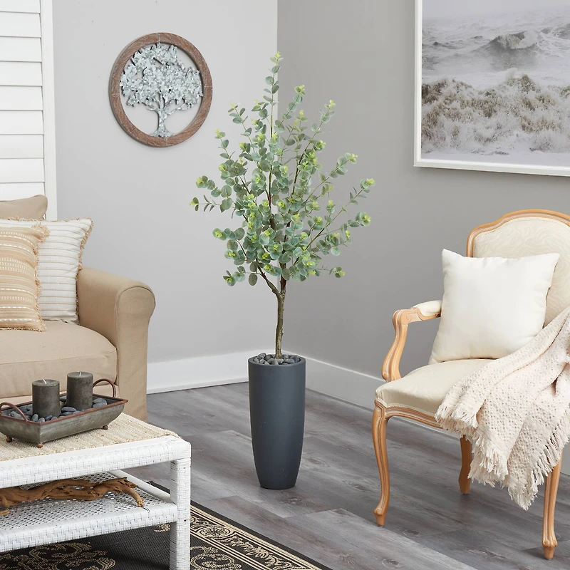 5ft. Eucalyptus Artificial Tree in Gray Planter