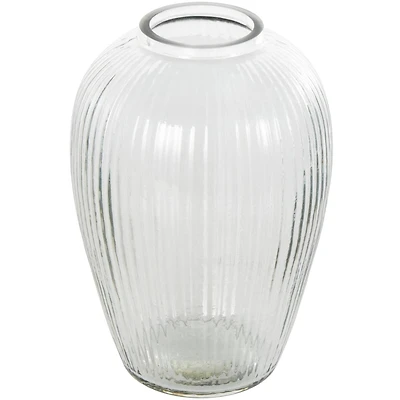 9.5" Clear Glass Ribbed Fluted Decorative Vase