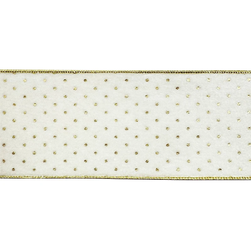 2.5" x 15ft. Cream & Gold Dots Wired Velvet Ribbon by Celebrate It®