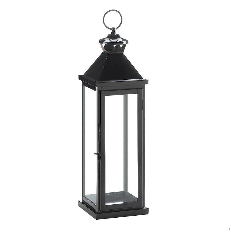 20.5" Glossy Black Iron & Glass Lantern