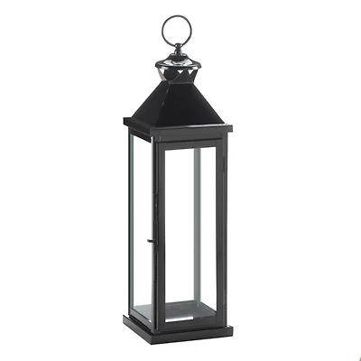 20.5" Glossy Black Iron & Glass Lantern