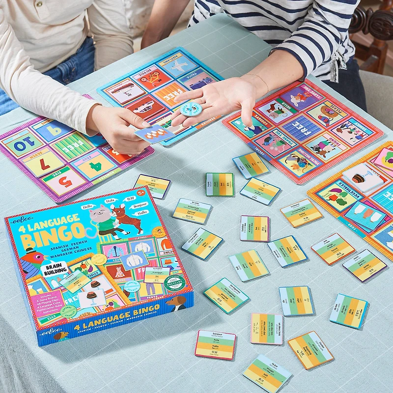 eeBoo Spanish, French, German & Mandarin Chinese 4 Language Bingo