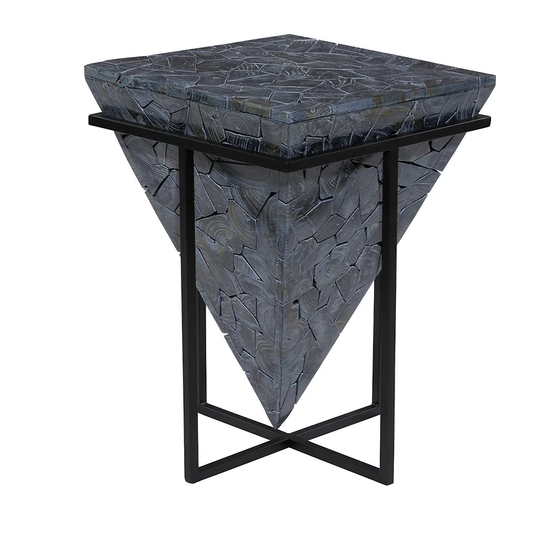22" Gray Teak Wood Contemporary Accent Table