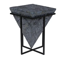 22" Gray Teak Wood Contemporary Accent Table