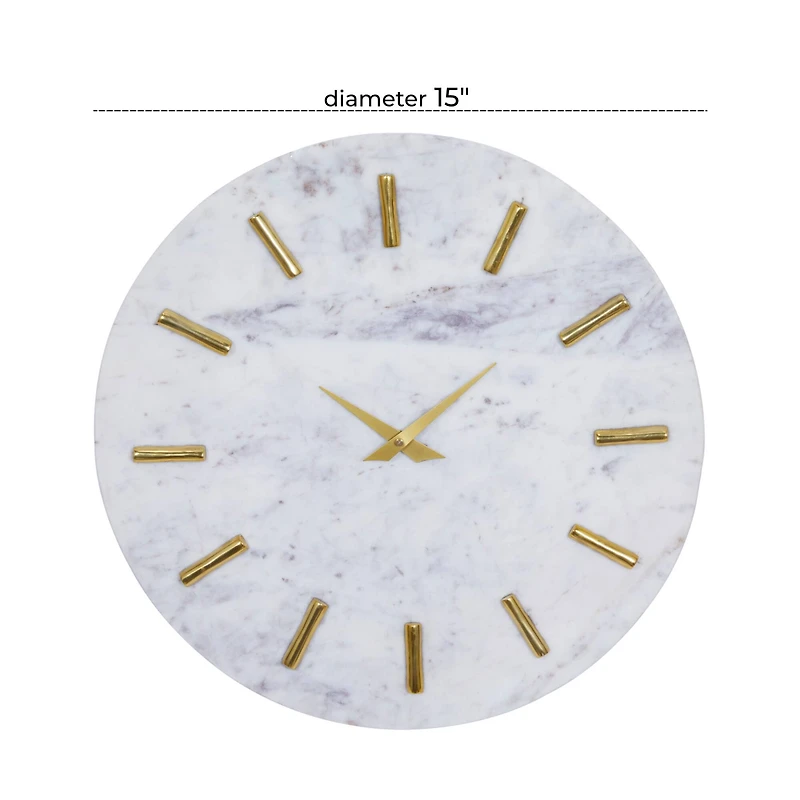 CosmoLiving by Cosmopolitan White Marble Contemporary Wall Clock, 15" x 15" x 1"