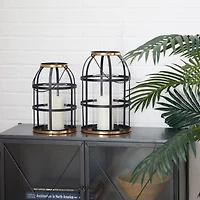 Set of 2" Black Metal Industrial Lantern , 14", 12"