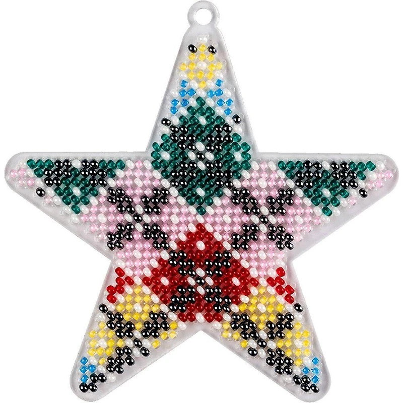 Wonderland Crafts Fair Isle Plaid Star Ornament Bead Embroidery on Plastic Kit