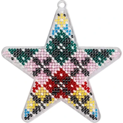 Wonderland Crafts Fair Isle Plaid Star Ornament Bead Embroidery on Plastic Kit