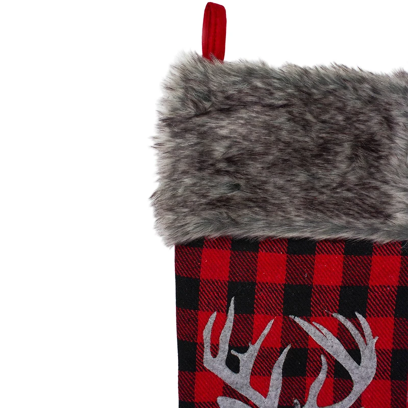 20.5" Alpine Chic Shepherd's Check Reindeer Stocking