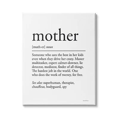 Stupell Industries Mother Definition Funny Motivational Phrase Superhuman Synonym Canvas Wall Art