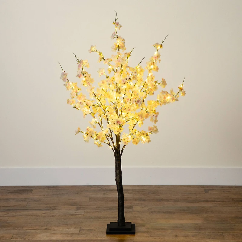 4ft. Pre-Lit Blossoming Pink Artificial Cherry Tree with Warm White LED Lights