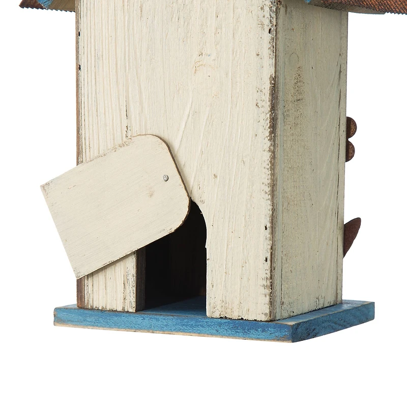 Glitzhome® 10.25" Washed White Distressed Flower Birdhouse