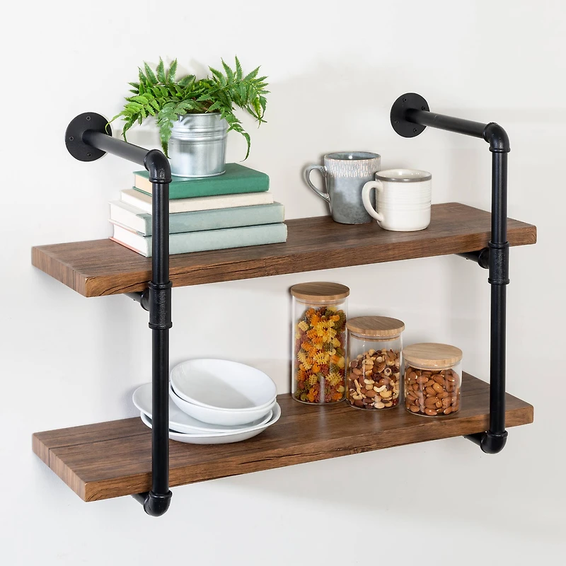 Honey Can Do Black 2-Tier Industrial Wall Shelf