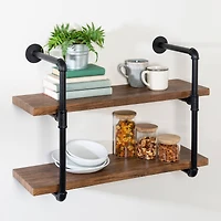 Honey Can Do Black 2-Tier Industrial Wall Shelf