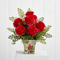 13" Red Rose & Maiden Hair Arrangement in Floral Planter