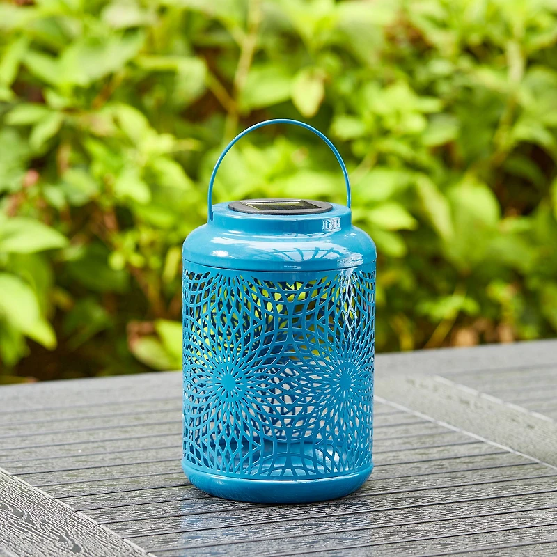 Glitzhome® 9" Cutout Metal Solar Powered Outdoor Hanging Lantern