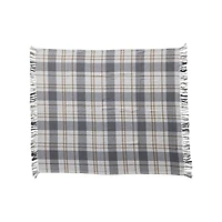 Hello Honey® Gray, Gold & White Plaid Brushed Cotton Flannel Throw with Fringe