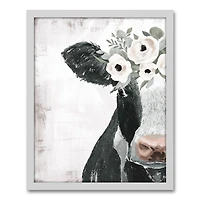 Chippy Farm Cow White Framed Canvas Wall Art