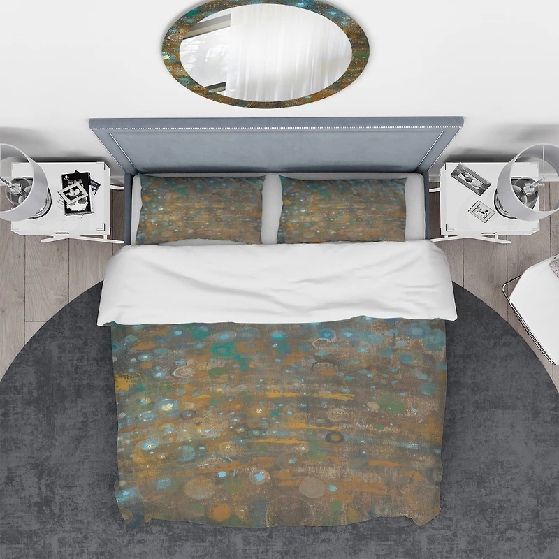 Designart 'Blue and Bronze Dots on Glass IV' Geometric Bedding Set