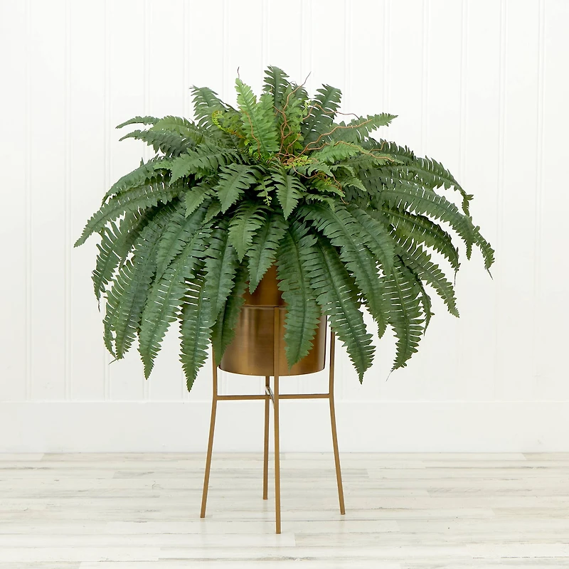 32" Artificial Boston Fern Plant with Metal Planter with Stand