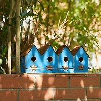 Glitzhome® 17" Retro Blue Distressed Wood Birdhouse with Perch