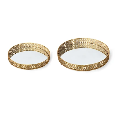 Glitzhome® Gold Round Metal Mirrored Decorative Trays Set