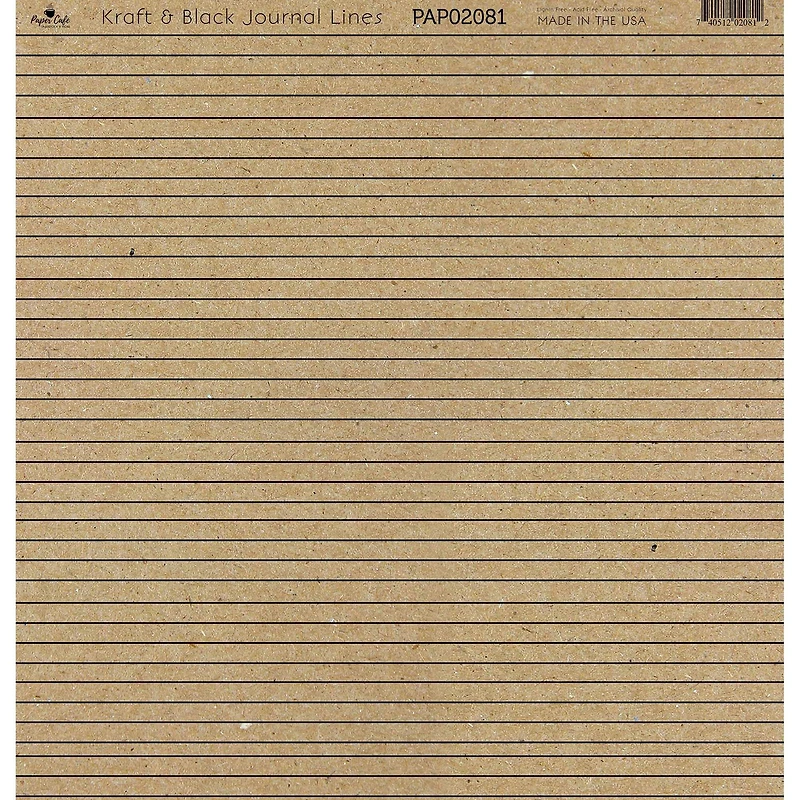Paper Café Kraft & Black Journal Lines 12" x 12" Cardstock, 15 Sheets