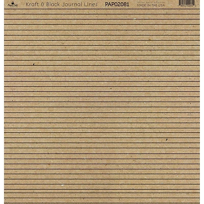 Paper Café Kraft & Black Journal Lines 12" x 12" Cardstock, 15 Sheets
