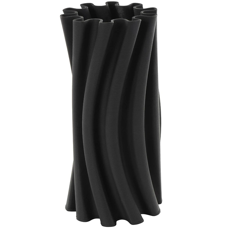 Black Abstract Curvy Ribbed Ceramic Vase