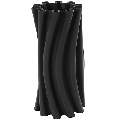 Black Abstract Curvy Ribbed Ceramic Vase