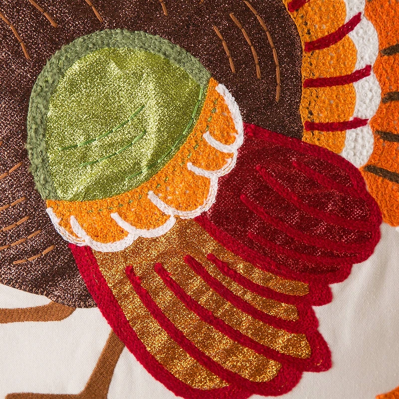 Glitzhome® Cotton Embroidered Turkey Pillow Cover