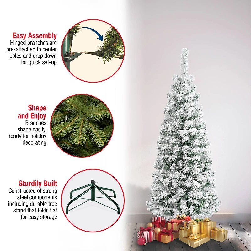 4.5ft. Unlit Acacia Pencil Slim Flocked Artificial Christmas Tree