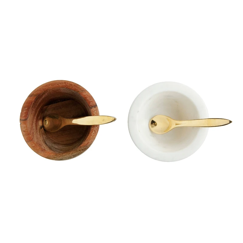 Hello Honey® White & Brown Marble & Mango Wood Pinch Pot & Spoon Sets, 2ct.