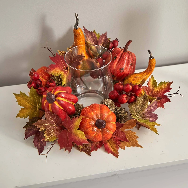 16" Pumpkin, Gourd, Berry & Maple Leaf Candelabrum