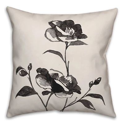 Inky Budded Rose II 18" x 18" Throw Pillow