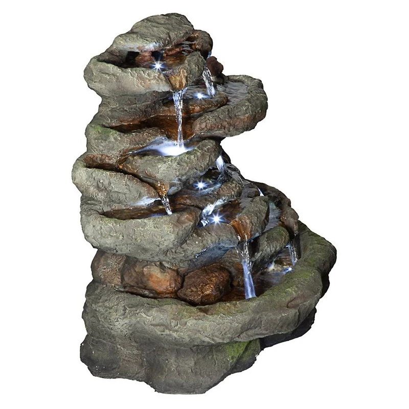Design Toscano Ribbon Ridge Cascading Waterfall Illuminated Garden Fountain