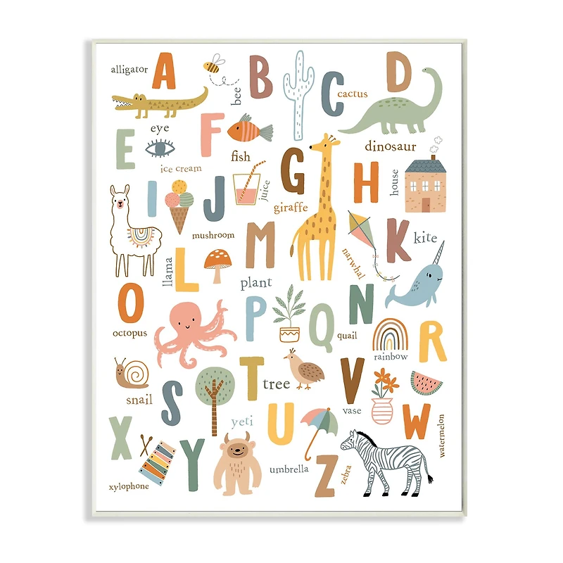 Stupell Industries Fun Educational ABC Chart Cute Animals Wood Wall Plaque