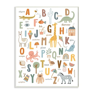 Stupell Industries Fun Educational ABC Chart Cute Animals Wood Wall Plaque