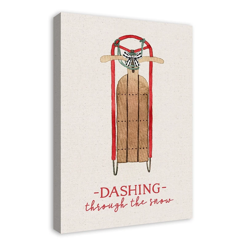 Dashing Snow Sled 20x30 Canvas Wall Art