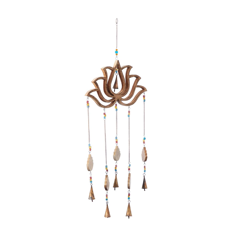 Gold Mango Wood Eclectic Style Windchime, 15" x 30"