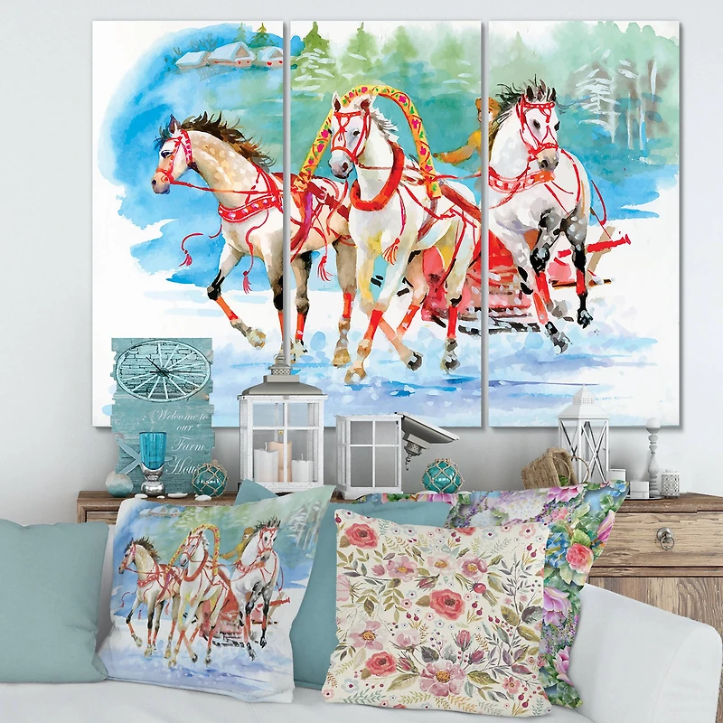 Designart - Galoping Horses With Carriage In The Snow