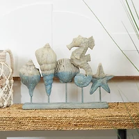 13.75" Light Blue Polystone Ombre Shell & Seahorse Textured Sculpture